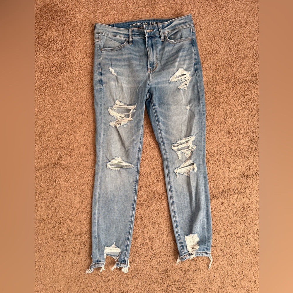 American Eagles Outfitters Next Level High-Rise Distressed Light Blue Jeans